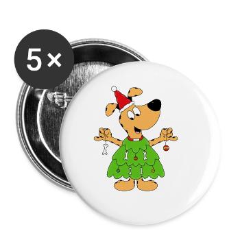 TANNENBAUM - HUND - WEIHNACHTSBAUM - KIND - BABY - Buttons groß 56 mm (5er Pack) - Weiß - Vorne