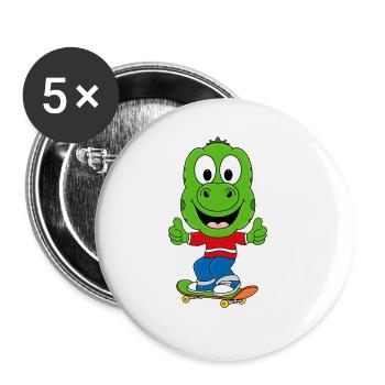 DINO - ECHSE - GECKO - SKATEBOARD - KIND - BABY - Buttons groß 56 mm (5er Pack) - Weiß - Vorne