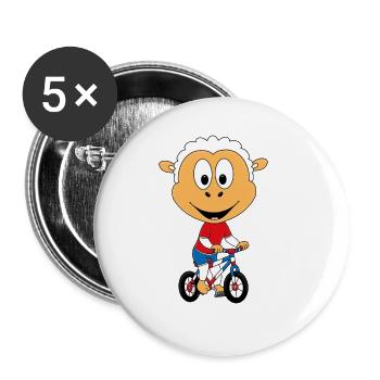 FAHRRAD - RAD - SCHAF - TIER - SPORT - KIND - BABY - Buttons groß 56 mm (5er Pack) - Weiß - Vorne