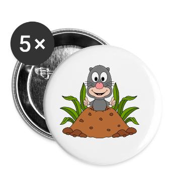 MAULWURF - MAULWURFSHÜGEL - TIERISCH - TIER - Buttons groß 56 mm (5er Pack) - Weiß - Vorne