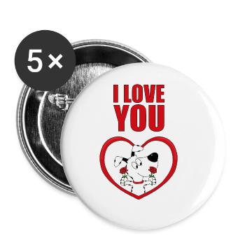 HUND - LIEBE - HERZ - I LOVE YOU - TIER - TIERISCH - Buttons groß 56 mm (5er Pack) - Weiß - Vorne