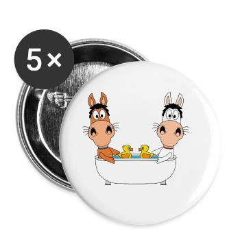 BADEN - BADEWANNE - PFERDE - PONYS - LIEBE - Buttons groß 56 mm (5er Pack) - Weiß - Vorne