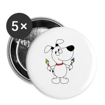 HUND - MALER - KÜNSTLER - KUNST - PINSEL - TIER - Buttons groß 56 mm (5er Pack) - Weiß - Vorne