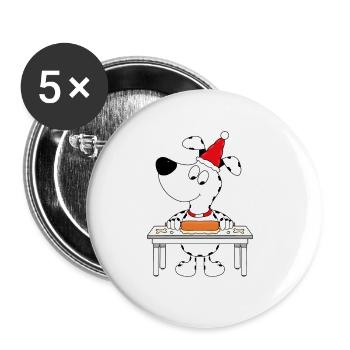 HUND - WEIHNACHTSBÄCKEREI - KEKSE BACKEN - TIER - Buttons groß 56 mm (5er Pack) - Weiß - Vorne