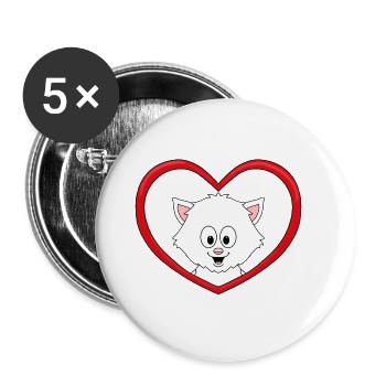LIEBE - HERZ - KATZE - KATER - TIERLIEB - VERLIEBT - Buttons groß 56 mm (5er Pack) - Weiß - Vorne