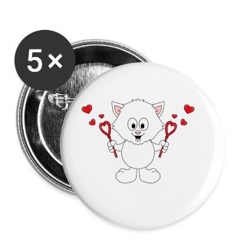 SEIFENBLASEN - KATZE - KATER - LIEBE - TIERISCH - Buttons groß 56 mm (5er Pack) - Weiß - Vorne
