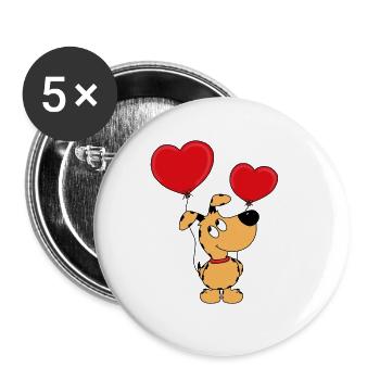 HUND - LIEBE - LUFTBALLONS - LOVE - TIERISCH - Buttons groß 56 mm (5er Pack) - Weiß - Vorne