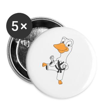 GANS - SELBSTVERTEIDIGUNG - KARATE - JUDO - SPORT - Buttons groß 56 mm (5er Pack) - Weiß - Vorne