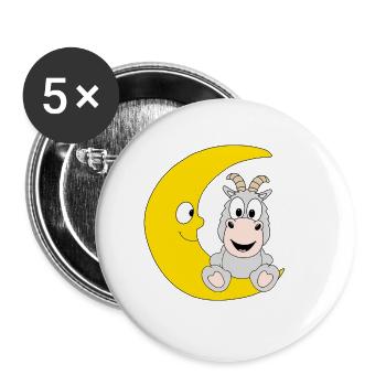 MOND - ZIEGE - TIER - KIND - BABY - TIERISCH - Buttons groß 56 mm (5er Pack) - Weiß - Vorne