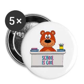 TEDDY - BÄR - TEDDYBÄR - SCHULE - KIND - BABY - Buttons groß 56 mm (5er Pack) - Weiß - Vorne