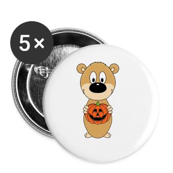 HALLOWEEN - TEDDY - BÄR - TEDDYBÄR - KÜRBIS - Buttons groß 56 mm (5er Pack) - Weiß - Vorne