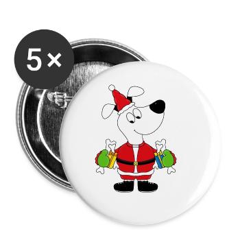 WEIHNACHTEN - HUND - GESCHENKE - WEIHNACHTSMANN - Buttons groß 56 mm (5er Pack) - Weiß - Vorne