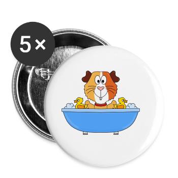 MEERSCHWEINCHEN - BADEN - BADEWANNE - BADEENTEN - Buttons groß 56 mm (5er Pack) - Weiß - Vorne