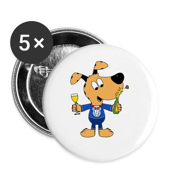HUND - PARTY - FEIER - SILVESTER - NEUJAHR - TIER - Buttons groß 56 mm (5er Pack) - Weiß - Vorne
