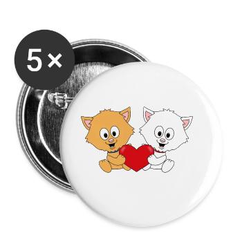 KATZEN - LIEBE - TIER - KIND - BABY - VERLIEBT - Buttons groß 56 mm (5er Pack) - Weiß - Vorne