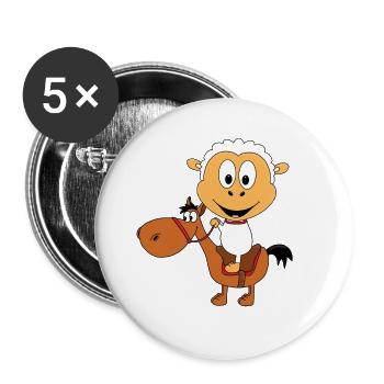 SCHAF - REITEN - PFERD - PONY - TIERE - Buttons groß 56 mm (5er Pack) - Weiß - Vorne