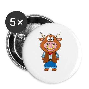 BULL - KUH - RIND - BAUER - FARMER - COWBOY - Buttons groß 56 mm (5er Pack) - Weiß - Vorne