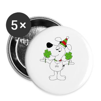 HUND - KLEEBLÄTTER - GLÜCKSBRINGER - Buttons groß 56 mm (5er Pack) - Weiß - Vorne