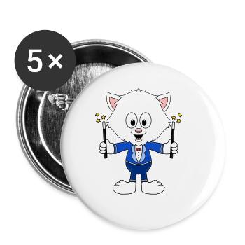 KATZE - ZAUBERER - TIER - KIND - BABY - ZAUBERN - Buttons groß 56 mm (5er Pack) - Weiß - Vorne