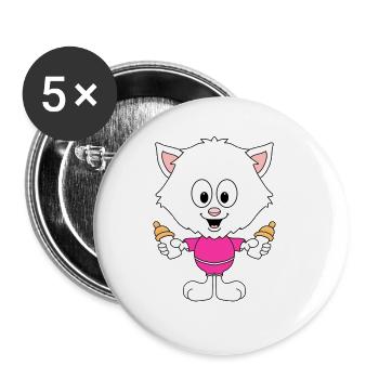 KATZE - BABY - FLÄSCHCHEN - MILCH - NACHWUCHS - Buttons groß 56 mm (5er Pack) - Weiß - Vorne