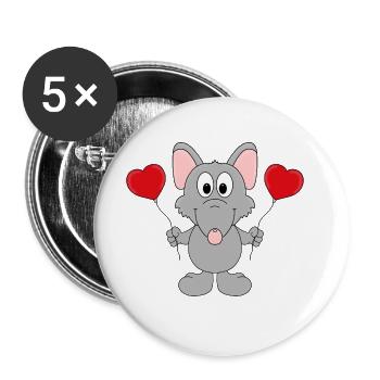 RATTE - LUFTBALLONS - LIEBE - LOVE - Buttons groß 56 mm (5er Pack) - Weiß - Vorne