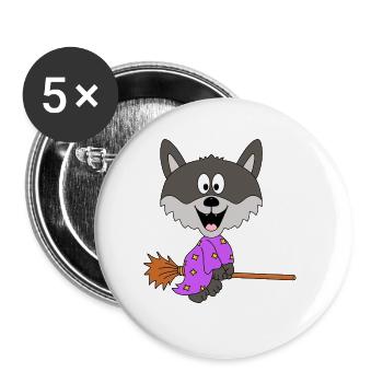 WOLF - HEXE - HEXENBESEN - HALLOWEEN - Buttons groß 56 mm (5er Pack) - Weiß - Vorne