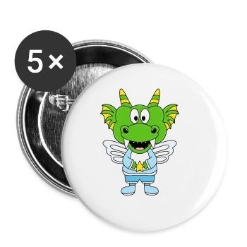 DRACHE - ENGEL - KIND - BABY - Buttons groß 56 mm (5er Pack) - Weiß - Vorne