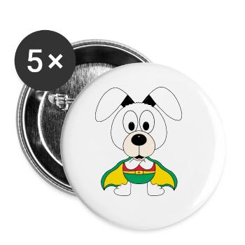 SUPERHELD - HUND - TIER - KIND - BABY - Buttons groß 56 mm (5er Pack) - Weiß - Vorne