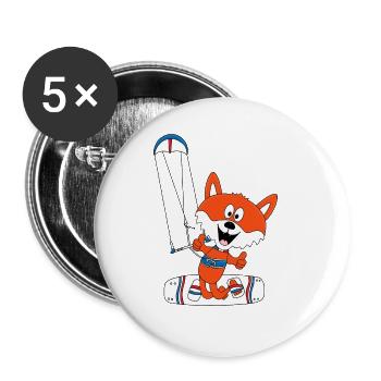FUCHS - KITE - KITER - KITESURFER - KITESURFEN - Buttons groß 56 mm (5er Pack) - Weiß - Vorne