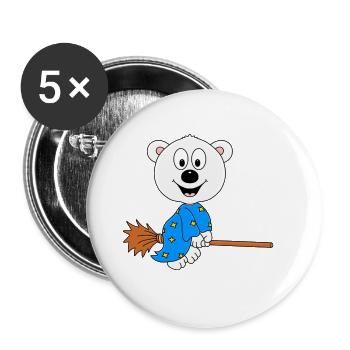 HEXE - EISBÄR - HEXENBESEN - HALLOWEEN - TIER - Buttons groß 56 mm (5er Pack) - Weiß - Vorne