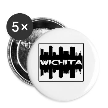 Wichita Kansas Usa Skyline Silhouette Voyage Souve - Lot de 5 grands badges (56 mm) - blanc - Devant