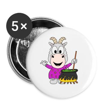 HALLOWEEN - ZIEGE - KOCHEN - HEXE - TIER - Buttons groß 56 mm (5er Pack) - Weiß - Vorne