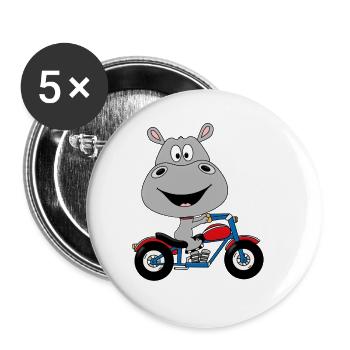 NILPFERD - MOTORRAD - TIER - KIND - BABY - Buttons groß 56 mm (5er Pack) - Weiß - Vorne