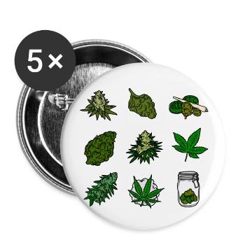 Cannabis, Weed Sticker Pack - Lot de 5 grands badges (56 mm) - blanc - Devant