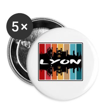 Lyon France Skyline Silhouette Voyage Souvenir - Lot de 5 grands badges (56 mm) - blanc - Devant