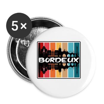 Bordeux France Skyline Silhouette Voyage Souvenir - Lot de 5 grands badges (56 mm) - blanc - Devant