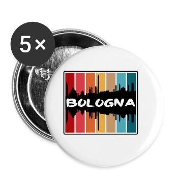 Bologne Italie Skyline Silhouette Souvenir de voyage - Lot de 5 grands badges (56 mm) - blanc - Devant