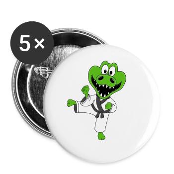 KROKODIL - KARATE - JUDO - SPORT - TIER - Buttons groß 56 mm (5er Pack) - Weiß - Vorne