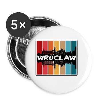 Wroclaw Pologne Skyline Silhouette Souvenir de voyage - Lot de 5 grands badges (56 mm) - blanc - Devant