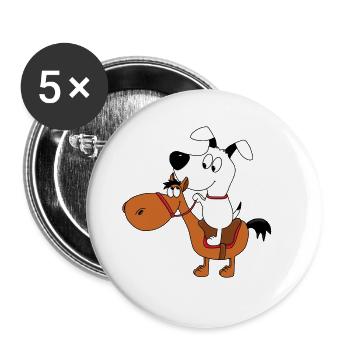 HUND - PFERD - PONY - REITEN - TIERE - Buttons groß 56 mm (5er Pack) - Weiß - Vorne
