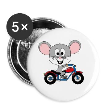 MAUS - MOTORRAD - BIKER - TIER - KIND - BABY - Buttons groß 56 mm (5er Pack) - Weiß - Vorne