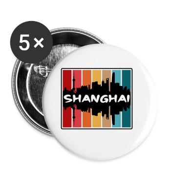 Shanghai Chine Skyline Silhouette Voyage Souvenir - Lot de 5 grands badges (56 mm) - blanc - Devant