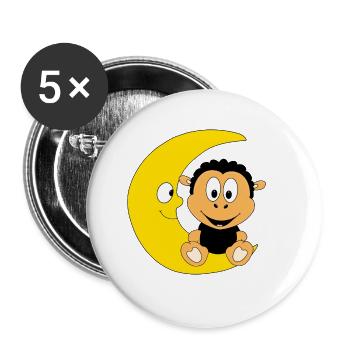 SCHWARZES SCHAF - MOND - TIER - KIND - BABY - Buttons groß 56 mm (5er Pack) - Weiß - Vorne