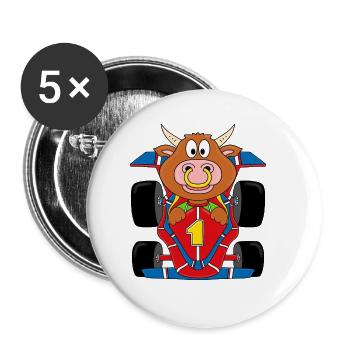 RENNFAHRER - AUTO - RENNWAGEN - BULLE - STIER - Buttons groß 56 mm (5er Pack) - Weiß - Vorne