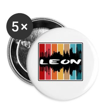 Leon Mexiko Skyline Silhouette Reise Souvenir - Buttons groß 56 mm (5er Pack) - Weiß - Vorne