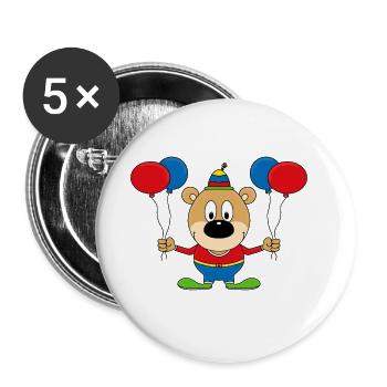 TEDDY - BÄR - TEDDYBÄR - CLOWN - ZIRKUS - Buttons groß 56 mm (5er Pack) - Weiß - Vorne