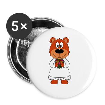 BRAUT - HOCHZEIT - HEIRATEN - TEDDYBÄR - BÄR - Buttons groß 56 mm (5er Pack) - Weiß - Vorne