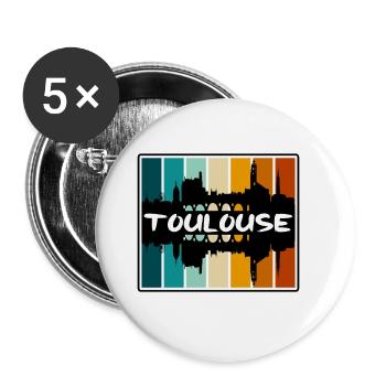 Toulouse France Skyline Silhouette Voyage Souvenir - Lot de 5 grands badges (56 mm) - blanc - Devant