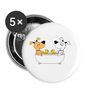 HUNDE - BADEWANNE - BADEENTEN - LIEBE - HUND - Buttons groß 56 mm (5er Pack) - Weiß - Vorne