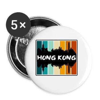 Hong Kong China Skyline Silhouette Reise Souvenir - Buttons groß 56 mm (5er Pack) - Weiß - Vorne